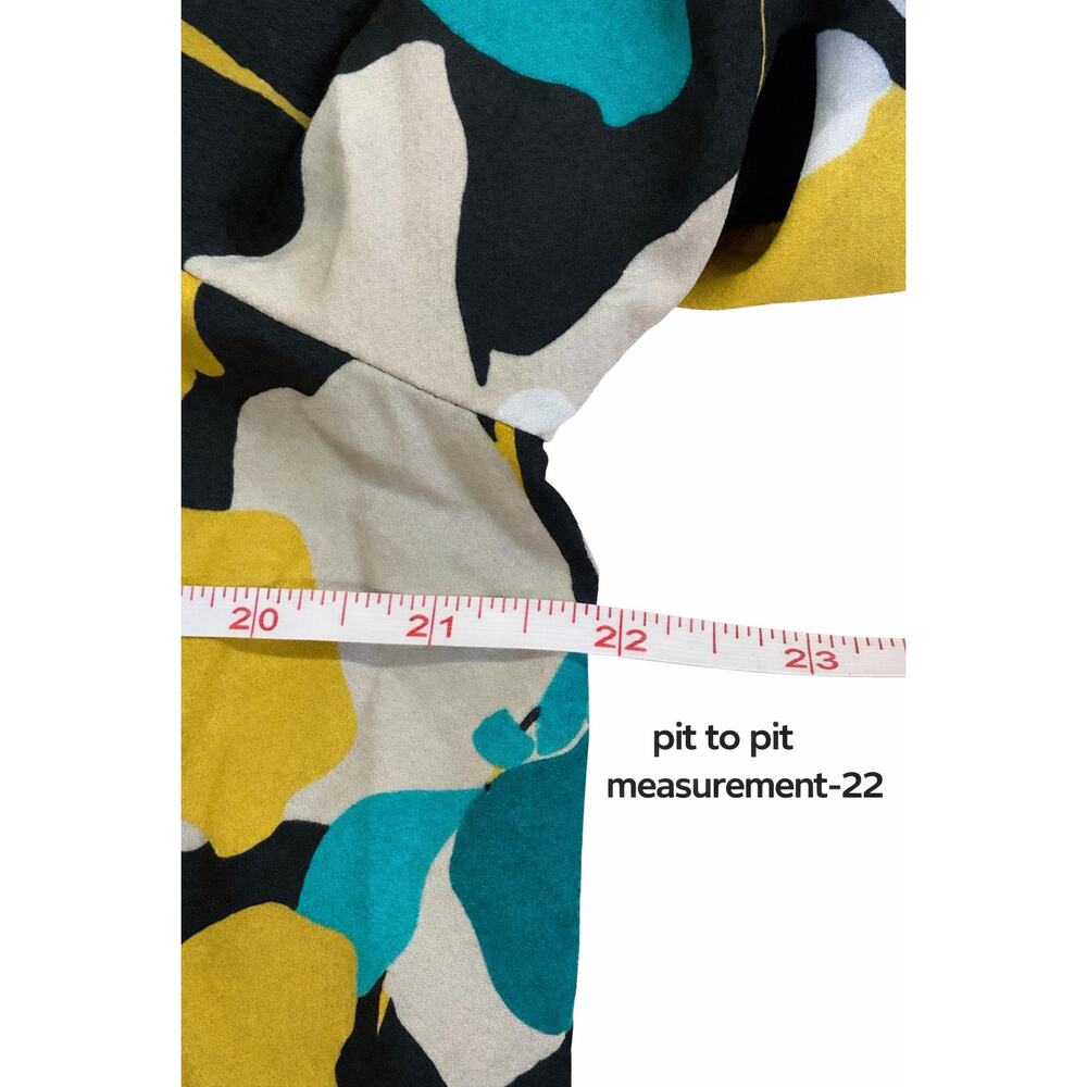 Calvin Klein Women’s Floral Flowy Modern Blouse Black Teal Yellow V-Neck Large - Picture 7 of 8